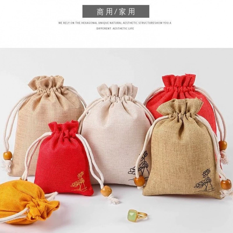 Пустые пакетики, пустые маленькие мешочки из хлопка и льна, старинные мешочки на шнурке в форме лотоса для хранения порошка.