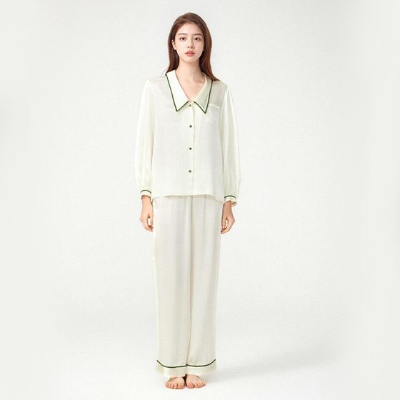 Silk Pajamas Women 2024 Spring and Summer New Doll Collar Embroidered Long Sleeve 100% Mulberry Silk Women Home Clothes suit