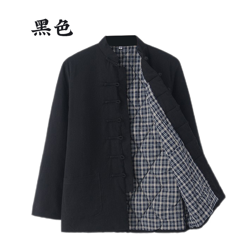 Invierno de mediana edad y ancianos traje de espiga chaqueta acolchada de algodón estilo chino de los hombres forrada de lana engrosada retro de algodón de lino chaqueta acolchada de algodón estilo chino chaqueta acolchada de algodón juvenil