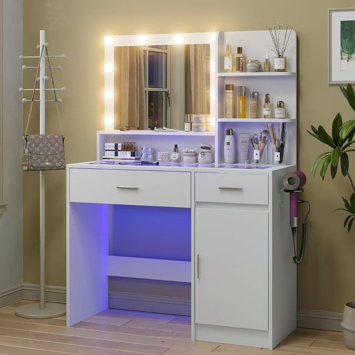 Foreign Trade Dressing Table, Equipped with a Mirror and 3 Lighting Modes, 10 USB Power Led Lights 40inch