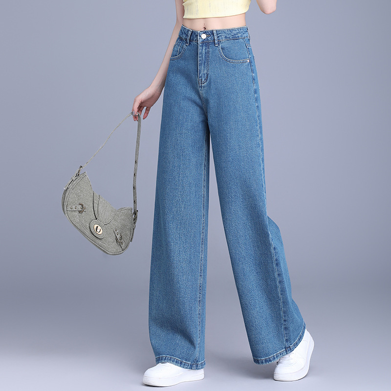 Big Brand Style Women's Jeans New High-Waisted Slimming Drapey Spring and Autumn Skin-Friendly Wide-Leg A-Line Straight Jeans