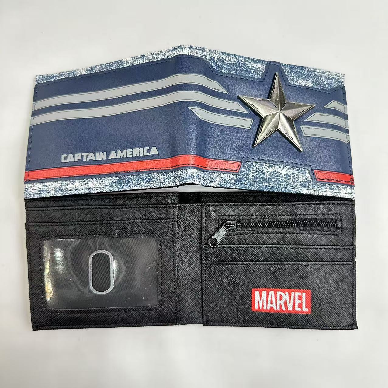 Monedero de metal de superhéroe Batman Spider-Man Capitán América Paquete de tarjeta de monedero de cuero de metal en relieve