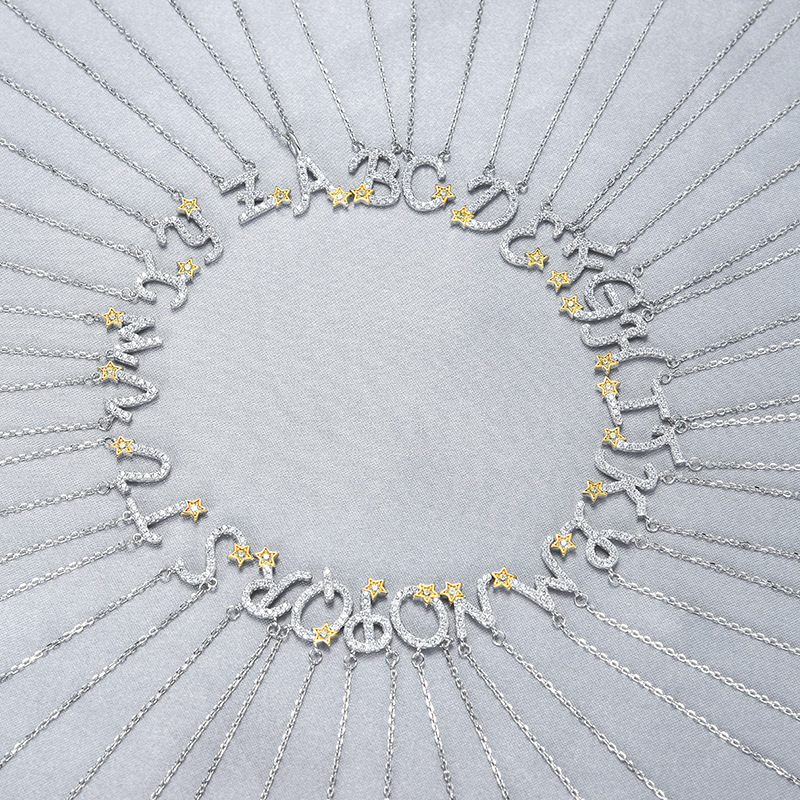 Pequeña estrella diamante-incrustado 26 letras inglesas colgante s925 collar de plata esterlina europeo y americano ins estilo moda clavícula cadena femenina