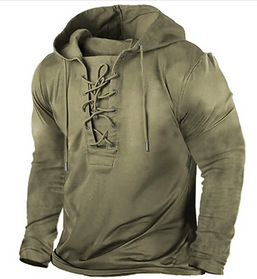 Comercio exterior transfronterizo 2023 hombres retro con cordones con capucha camiseta otoño e invierno nuevo casual Top Sudadera con capucha de los hombres