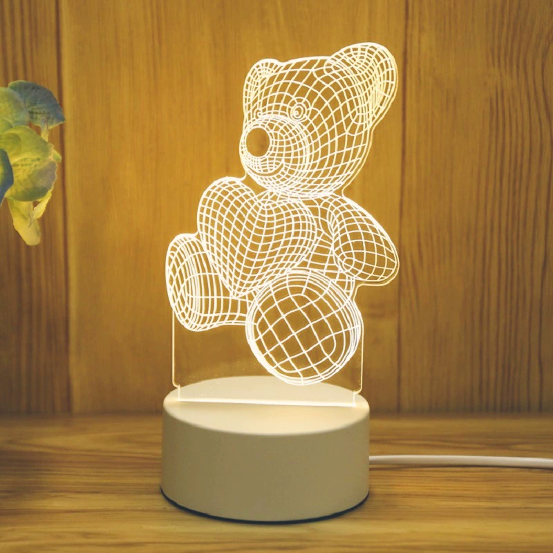 3D акриловая ночная лампа, USB питание 4W, основание из ABS, одноцветная панель, несколько 3D- дизайнов