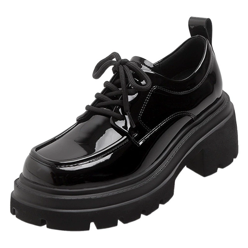 Женские лоферы в британском стиле, на толстой подошве, новинка весны 2025, черные, на массивном каблуке, на шнуровке, однотонные.