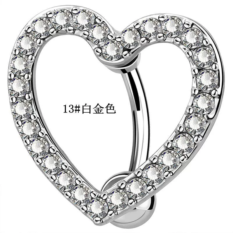 Пупочная подвеска (Emperor Jewelry) 316L нержавеющая сталь, сердечко и бант CZ, 16×1.0 мм