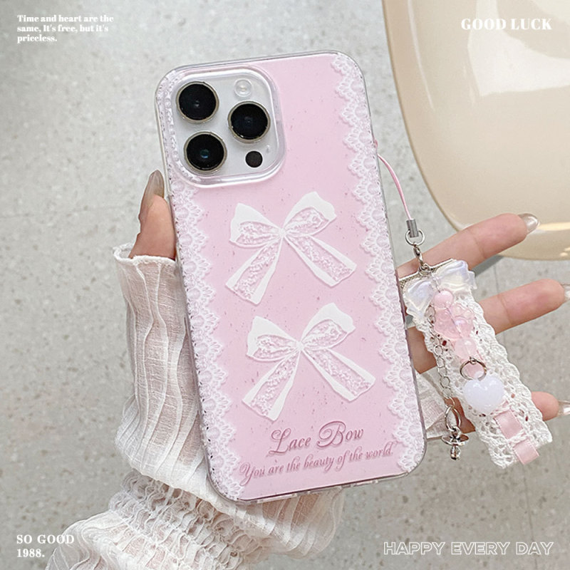 Apple 16PM かわいい 13 携帯電話ケース iphone15pro に適した二層 IMD レースリボンガールズパウダー|undefined