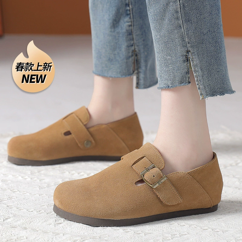 Туфли Birkenstock из матовой кожи для женщин, 2025, новые, на одну ногу, плоская подошва, удобные, повседневные туфли в стиле ретро