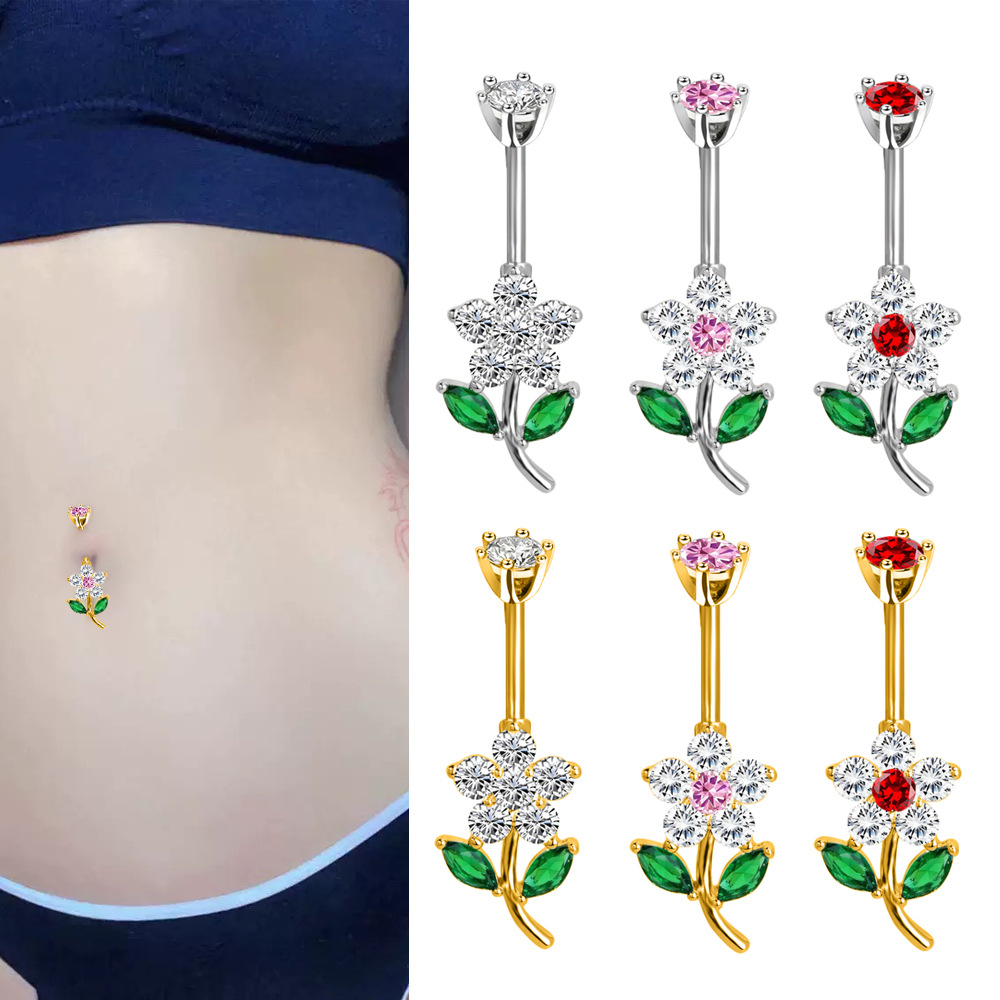 Personalisierter Blumen Bauchnabelpiercing Aus Edelstahl_voghion.com