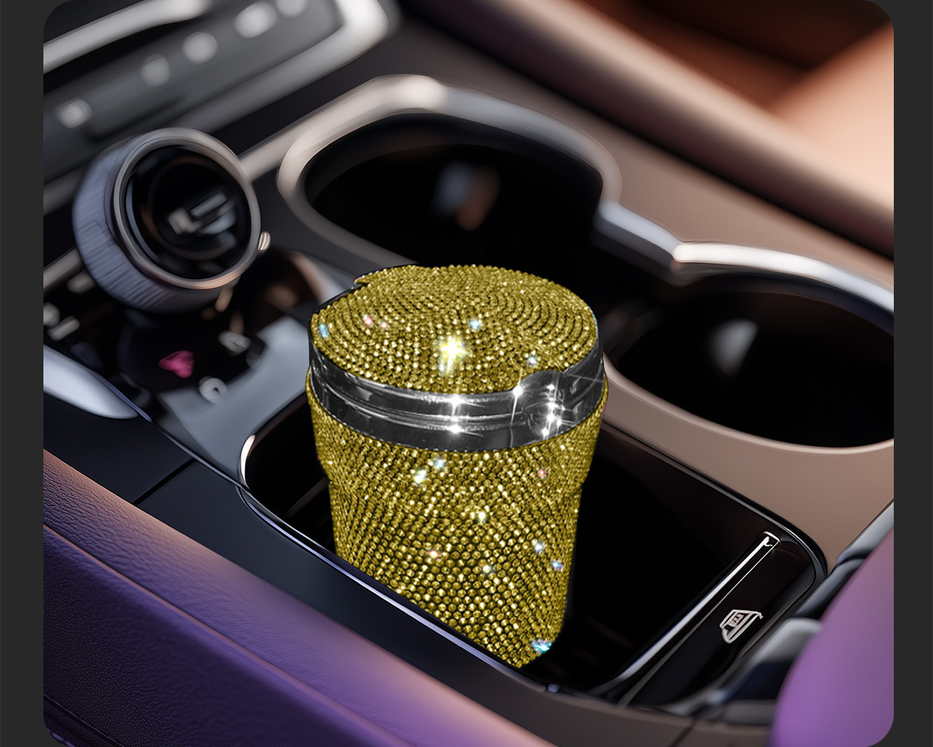 Diamond-Encrusted Car Ashtray, Creative and Personalized, with Cover, Led Light, Multifunctional, Universal, High Temperature Resistant, Flame Retardant