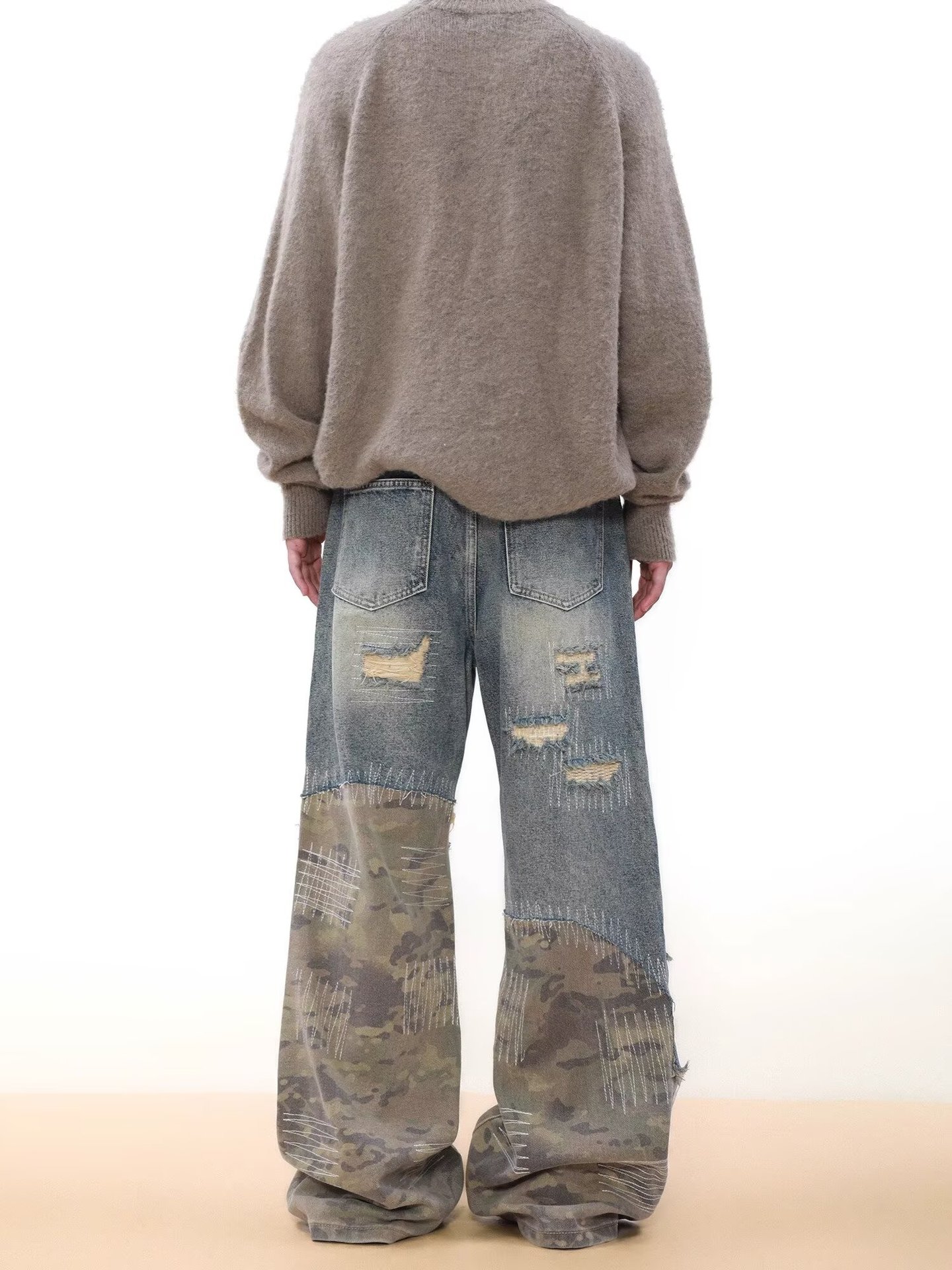 Jeans uomo vintage denim distressed patchwork camouflage blu_voghion.com