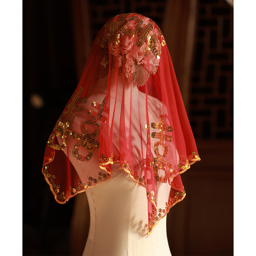 Bride Red Hijab Wedding  Xiuhe Clothing High-end Hijab HiPa Chinese Wedding Translucent Red Veil