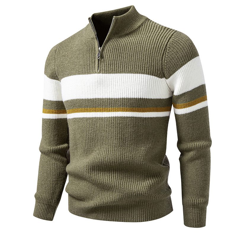 Men's Half-Zip Sweater Amazon Autumn Winter Stand Collar Striped Color Block Men's Casual Trendy Knit Base Shirt Men's Half-Zip Sweater Amazon Autumn Winter Stand Collar Striped Color Block Men's Casual Trendy Knit Base Shirt