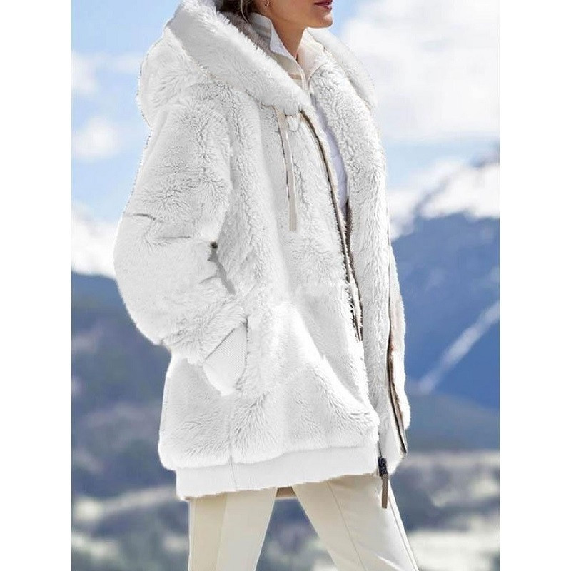 Dameskleding jas herfst en winter hot sale eenvoudig losse pluche rits capuchon jas dames nieuwe stijl_voghion.com