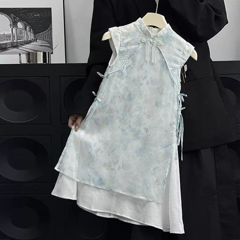 夏季新款童装女童汉服夏季连衣裙儿童新中式旗袍裙女宝宝盘扣裙子