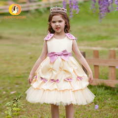 批發新款兒童禮服公主裙緞布蝴蝶結連衣裙蓬蓬主持走秀鋼琴演出裙