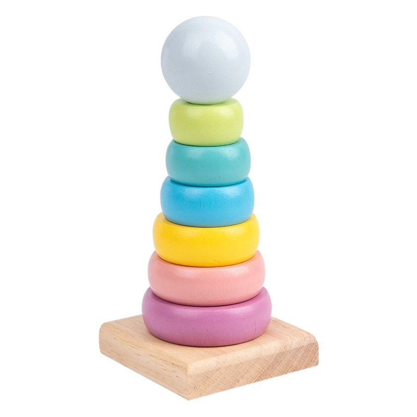 Niños de madera de ocho tonos tocando piano reloj enhebrado torre de arco iris cuatro juegos de placa en forma de columna torsión gusano bebé juguete educativo