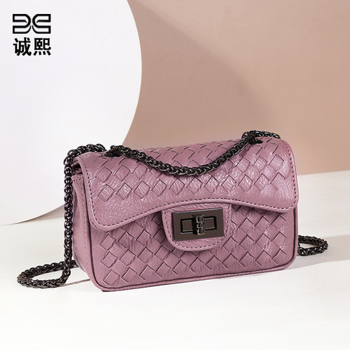 Fashionable versatile small square shoulder bag with Chanel-style chain strap, unisex crossbody women's bag, simple casual solid color handmade woven bag
