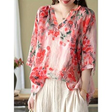 S 79443 Digital Print Loose V Neck Shirt ����ӡ��V�����