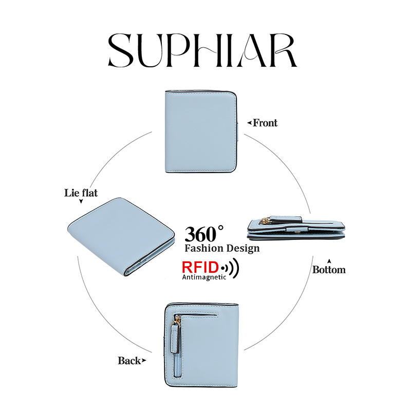 Mayorista personalizado simple PU bolso de cambio bolso corto damas ultra delgado FBA comercio exterior RFID antimagnético billetera de cremallera