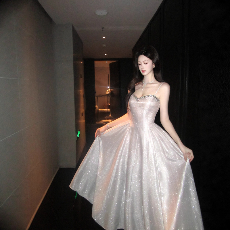 French-Style Evening Dress 2026 New Model, Heavily Embellished Strapless Birthday Gown, Fine Sparkle Annual Party Banquet Dress French-Style Evening Dress 2026 New Model, Heavily Embellished Strapless Birthday Gown, Fine Sparkle Annual Party Banquet Dress
