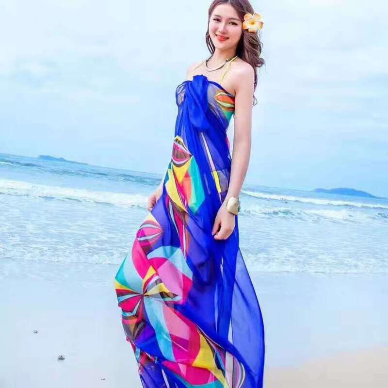 2025 Spring and Summer New Oversized Seaside Beach Towel Women's Chiffon Sun Protection Shawl European and American Versatile Long Silk Scarf Gauze Scarf