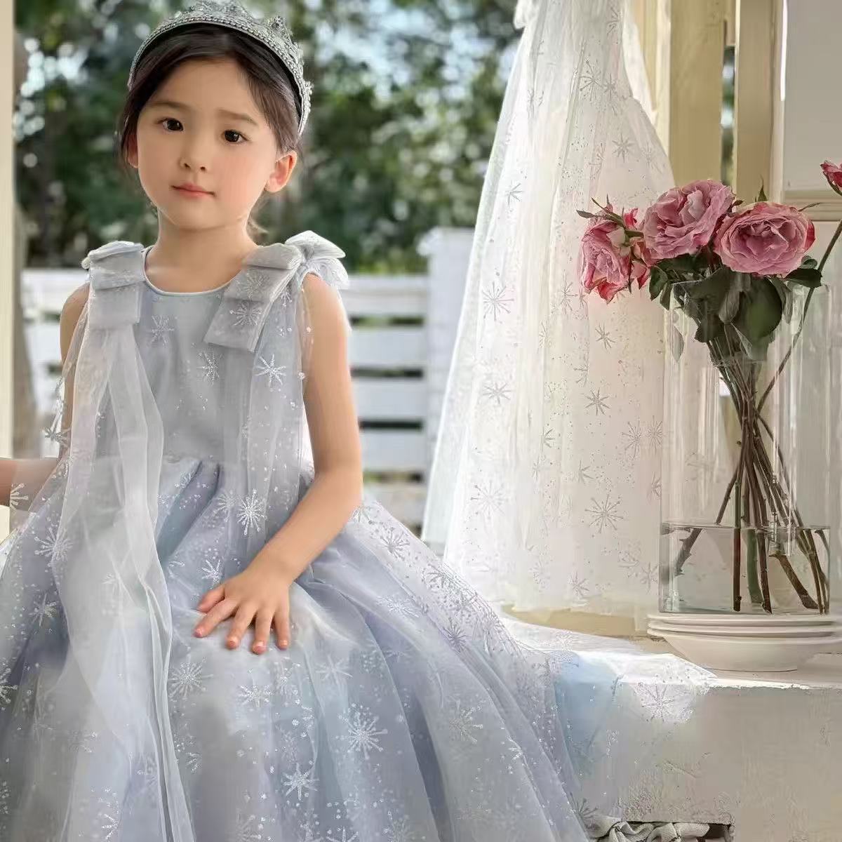 Original Elsa Princess Dress for Girls, Super Fairy-like Birthday Tutu Dress for Little Girls, Children's Cape for Summer