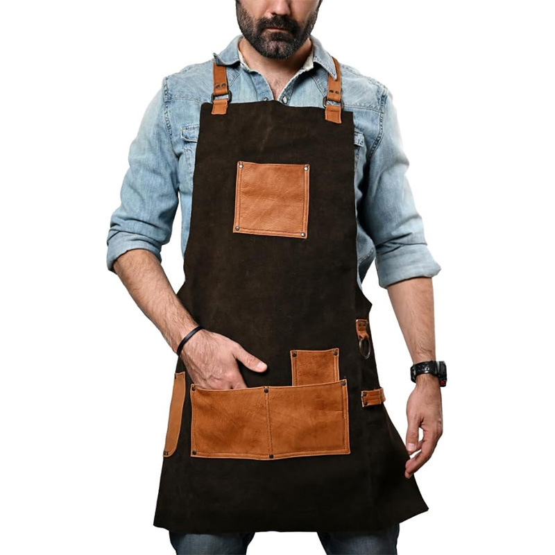 Cross-border 2025 nuevo delantal europeo y americano simple retro cuero bolsillo artesano carpintería mono delantal vellón de doble cara