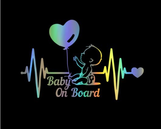 心电图baby on board汽车贴纸心电图气球小孩宝宝反光贴镭射贴