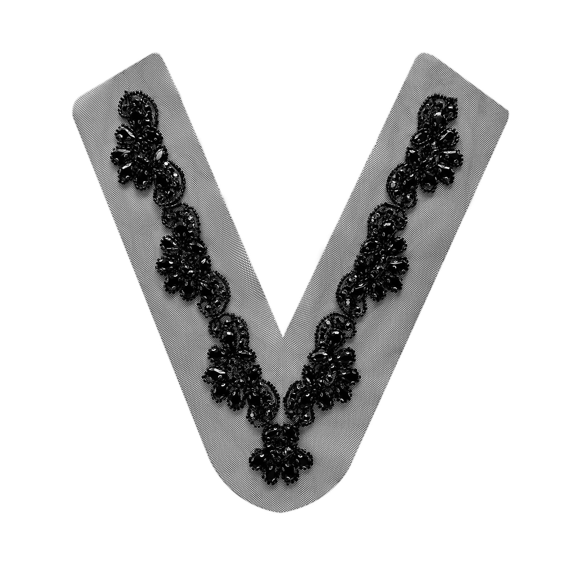Negro y blanco pesado clavos de cuello accesorios de cuello frontal de encaje de malla damas V-collar vestido vestido image 8