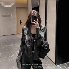 跨境2025春秋季新款欧美学生潮流轻奢高级感百搭针织开衫上衣女