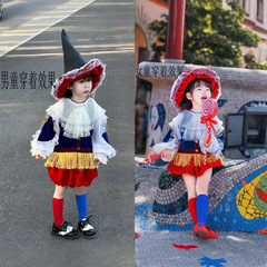 サーカスの道化師のスーツの子供のCOS男の子の女の子のハロウィンの子供の祝日4服の5カボチャのズボンの色合わせ6