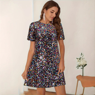 2024 Europe and the United States cross-border foreign trade Amazon new sequins dress elegant temperament slim party evening ceremony