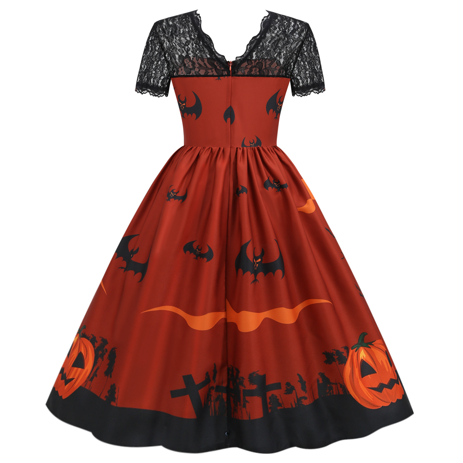 Vestido de gran swing con estampado de manga corta de encaje para mujer 6 colores nihaostyles disfraces de halloween al por mayor NSSAP78837