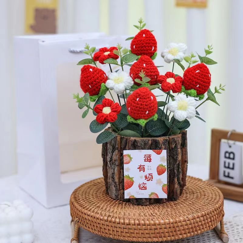 Caqui hecho a mano trenzado girasol ramo creativo frutas bayas tejido lana adornos