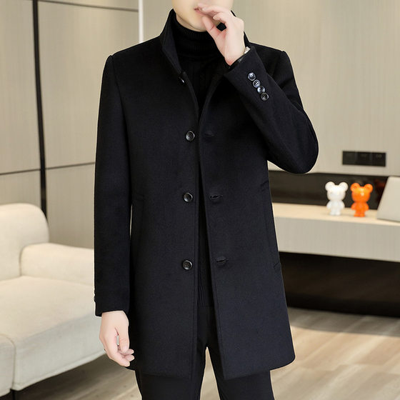 Men's Cashmere Coat 2024 Mid-length Autumn and Winter Business Casual Fashion Coat Lapel Wool Coat