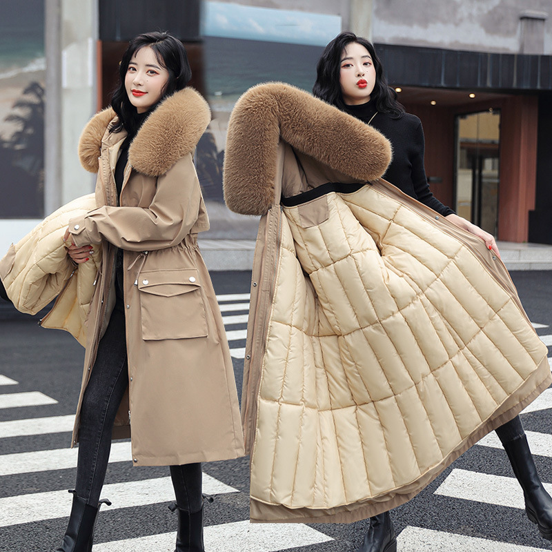 Parka Cotton Coat with Fleece, New Winter down Cotton Jacket for Women, Mid-Length Korean Style, Waist-Cinching, Plus-Size Thick Cotton Coat Parka Cotton Coat with Fleece, New Winter down Cotton Jacket for Women, Mid-Length Korean Style, Waist-Cinching, Plus-Size Thick Cotton Coat