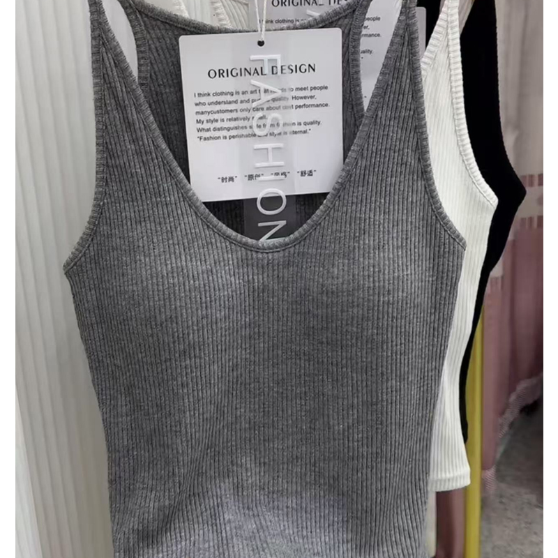 Feizi Ji 7 Halter Neck Thick Ribbed Vest for Women Early Autumn New Slimming Outerwear with Chest Pad and Beautiful Back