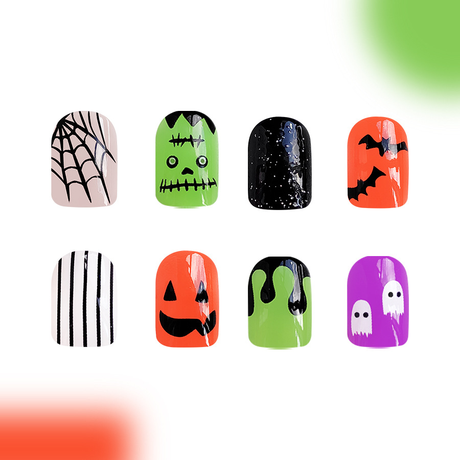 Combinazione di nail art con faccia corta e luminosa, ragnatela di Halloween, pipistrello, fantasma, temperamento, moda, usura 96 24 x 4_voghion.com