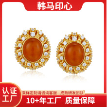 ●韩马印心●S925银琥珀蜜蜡耳钉女精工银饰轻奢珠宝耳饰高级感