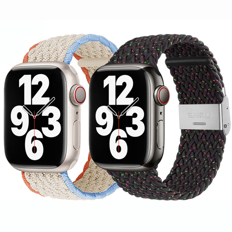 For Apple S7 Watch Apple Watch8 Strap Rainbow Nylon Braided Buckle iwatch6/se/5/3
