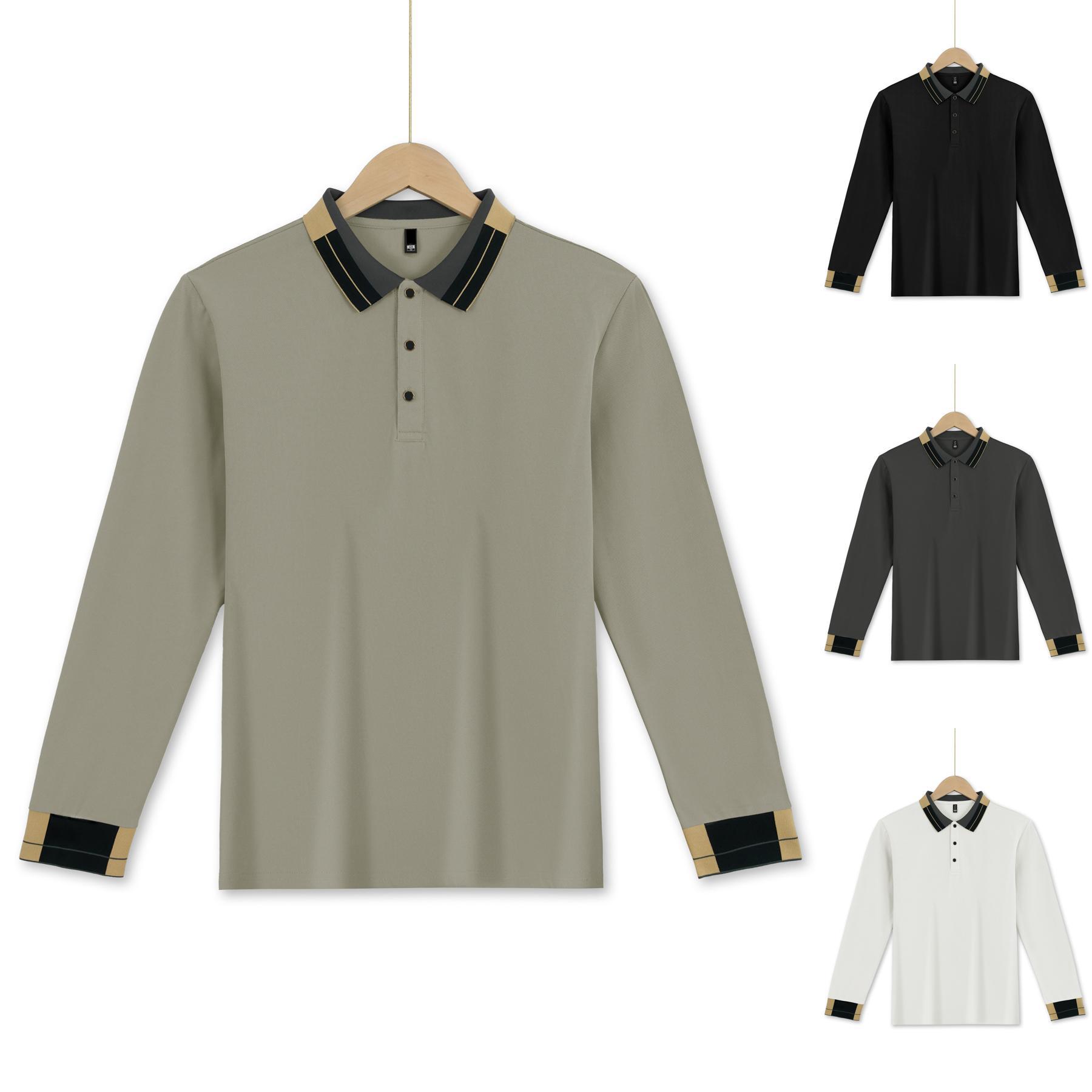 Cross-Border European And American Long Sleeve Turn-Down Collar Men's T-Shirt Waffle Solid Color Button Casual_voghion.com