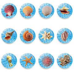 海洋生物冰箱貼時光寶石海螺海馬磁性水晶玻璃白板貼紙裝飾品25mm