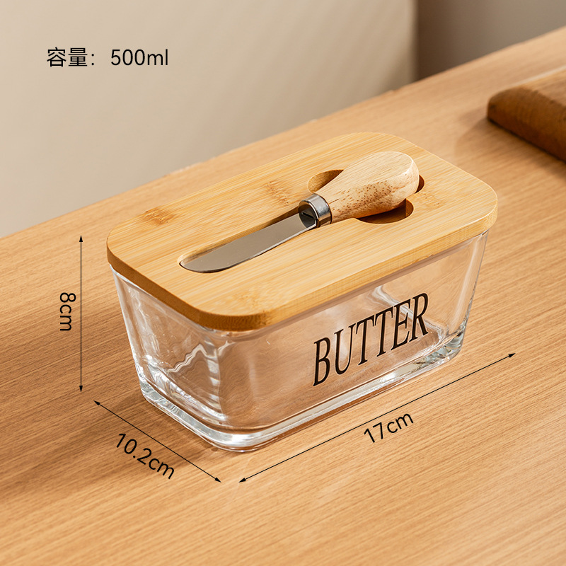 Transfronterizo Amazon nueva cubierta de vidrio queso mantequilla queso pastel caja de postre plato de mantequilla nórdica con cuchillo