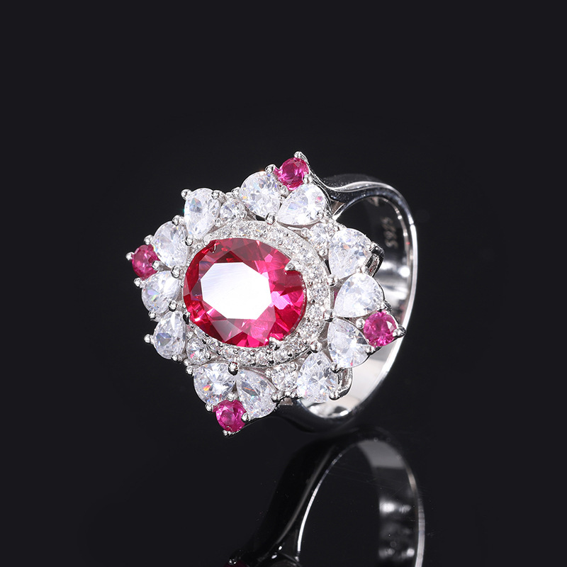 Zhuang Sheng joyería Venta caliente s925 plata simulación corindón rojo todo partido moda simple traje de mujer piedra principal 8*10