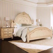 法式实木床复古轻奢公主婚床雕花双人床做旧卧室婚床1.8米别墅床