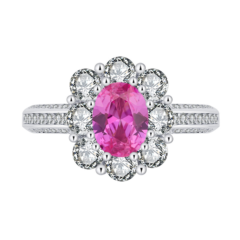 Zhuang Sheng joyería S925 plata simulación turmalina verde Rosa tesoro rojo color huevo de Paloma 3 quilates Vintage anillo piedra principal 6*8