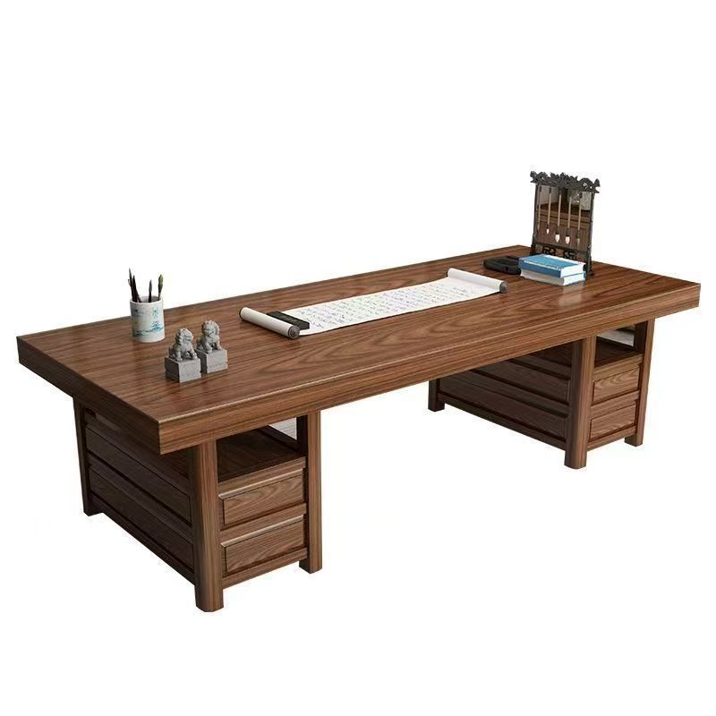 Solid Wood Desk, New Chinese Style Retro Style Painting Desk, Writing Desk with Drawer, Office Study Painting Desk, Tea Table for Living Room