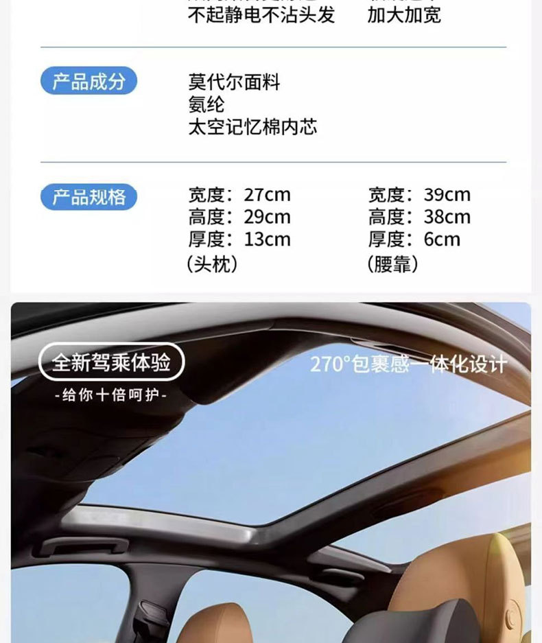 Car Headrest and Lumbar Support Memory Foam Car Cushion for Long Sitting, Neck and Waist Protection Pillow